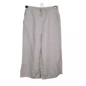 Halston Women’s Cropped 100% Linen Pants Drawstring Side Pockets Oatmeal Large